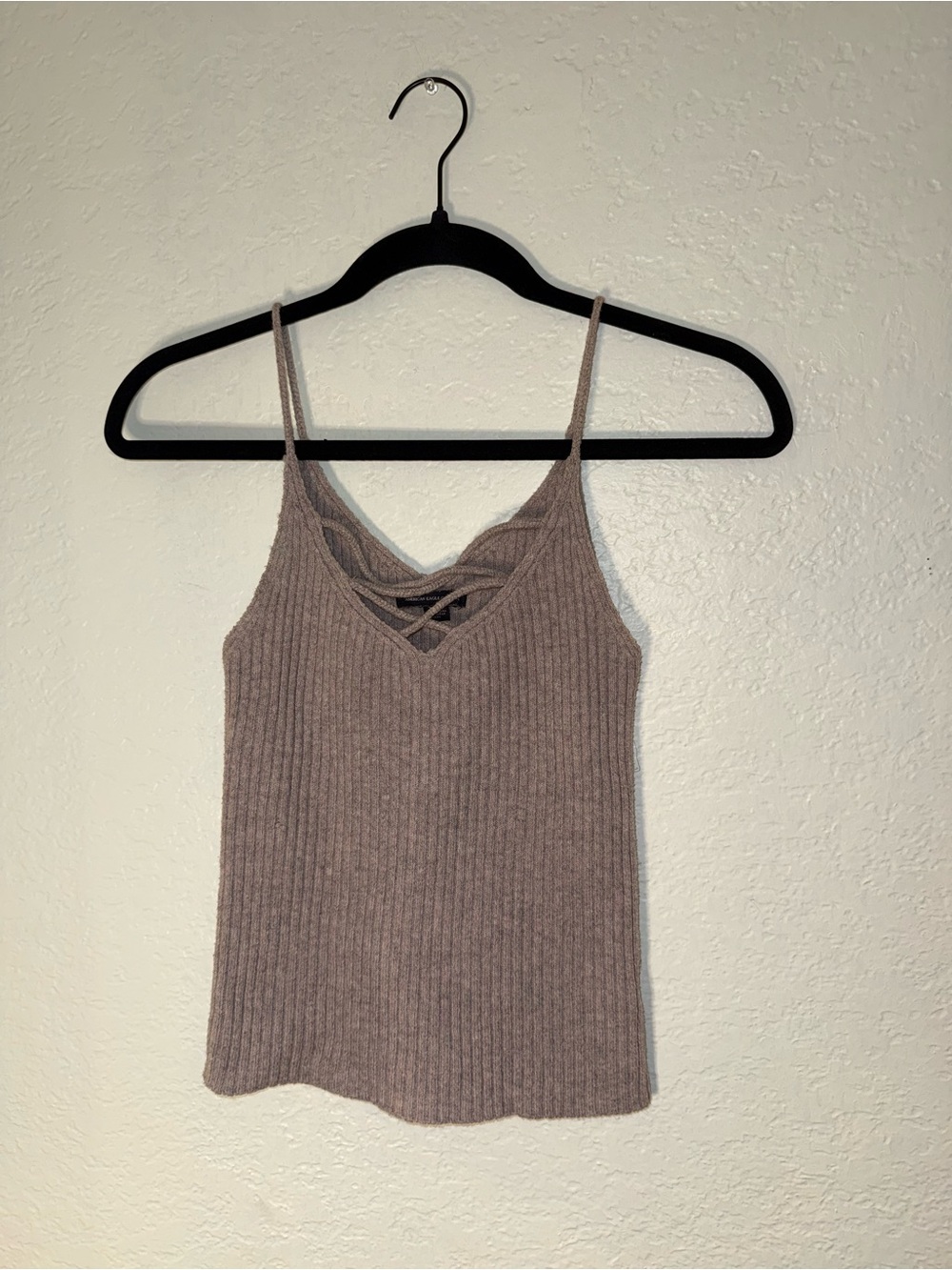 American Eagle Outfitters Ribbed V-Neck Crisscross Cami - Taupe
